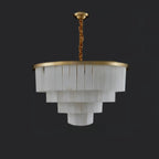 Lustre circulaire classique à plusieurs niveaux en albâtre doré