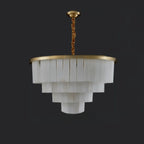 Lustre circulaire classique à plusieurs niveaux en albâtre doré