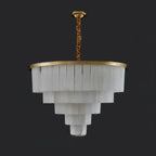 Lustre circulaire classique à plusieurs niveaux en albâtre doré