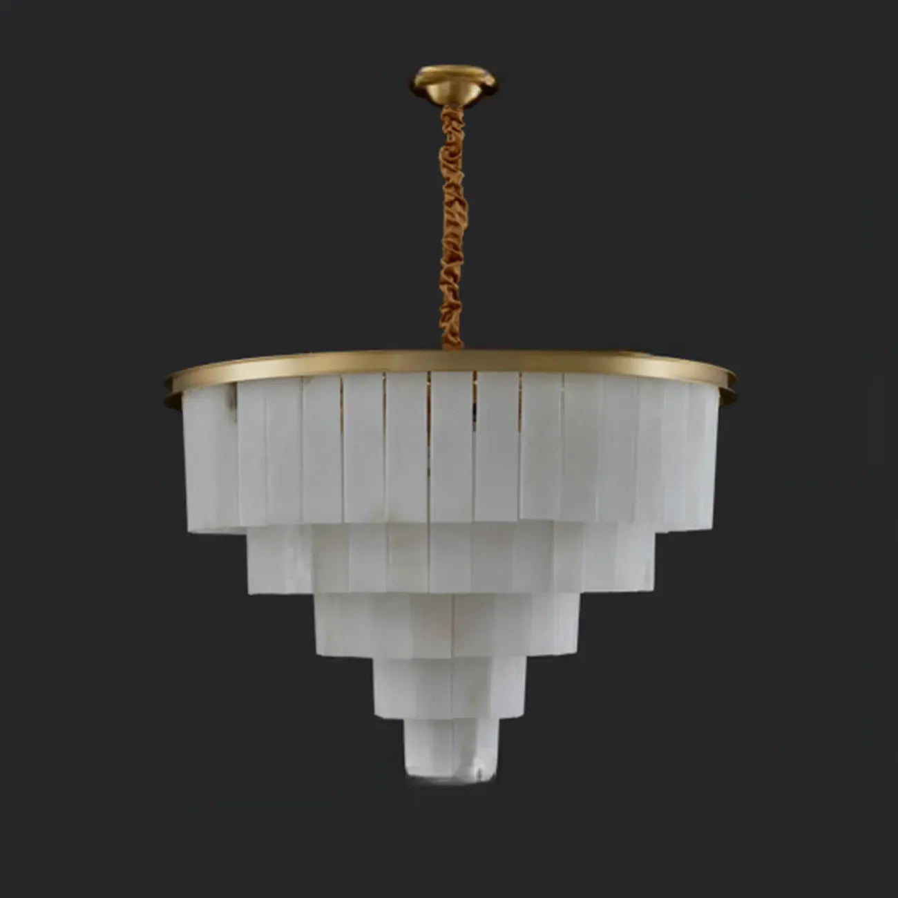 Lustre circulaire classique à plusieurs niveaux en albâtre doré