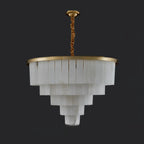 Lustre circulaire classique à plusieurs niveaux en albâtre doré
