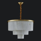 Lustre circulaire classique à plusieurs niveaux en albâtre doré