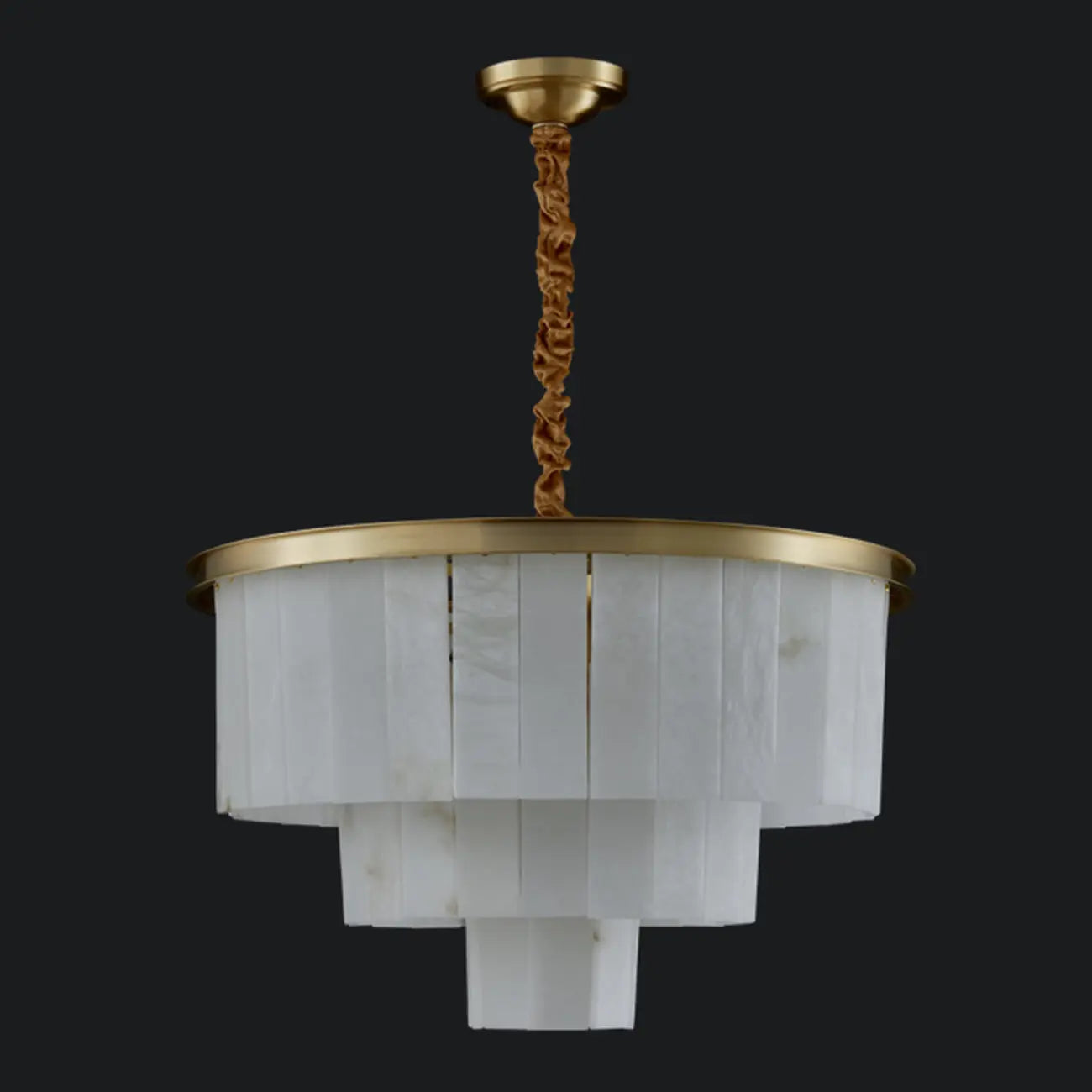 Lustre circulaire classique à plusieurs niveaux en albâtre doré