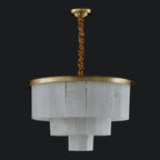 Lustre circulaire classique à plusieurs niveaux en albâtre doré