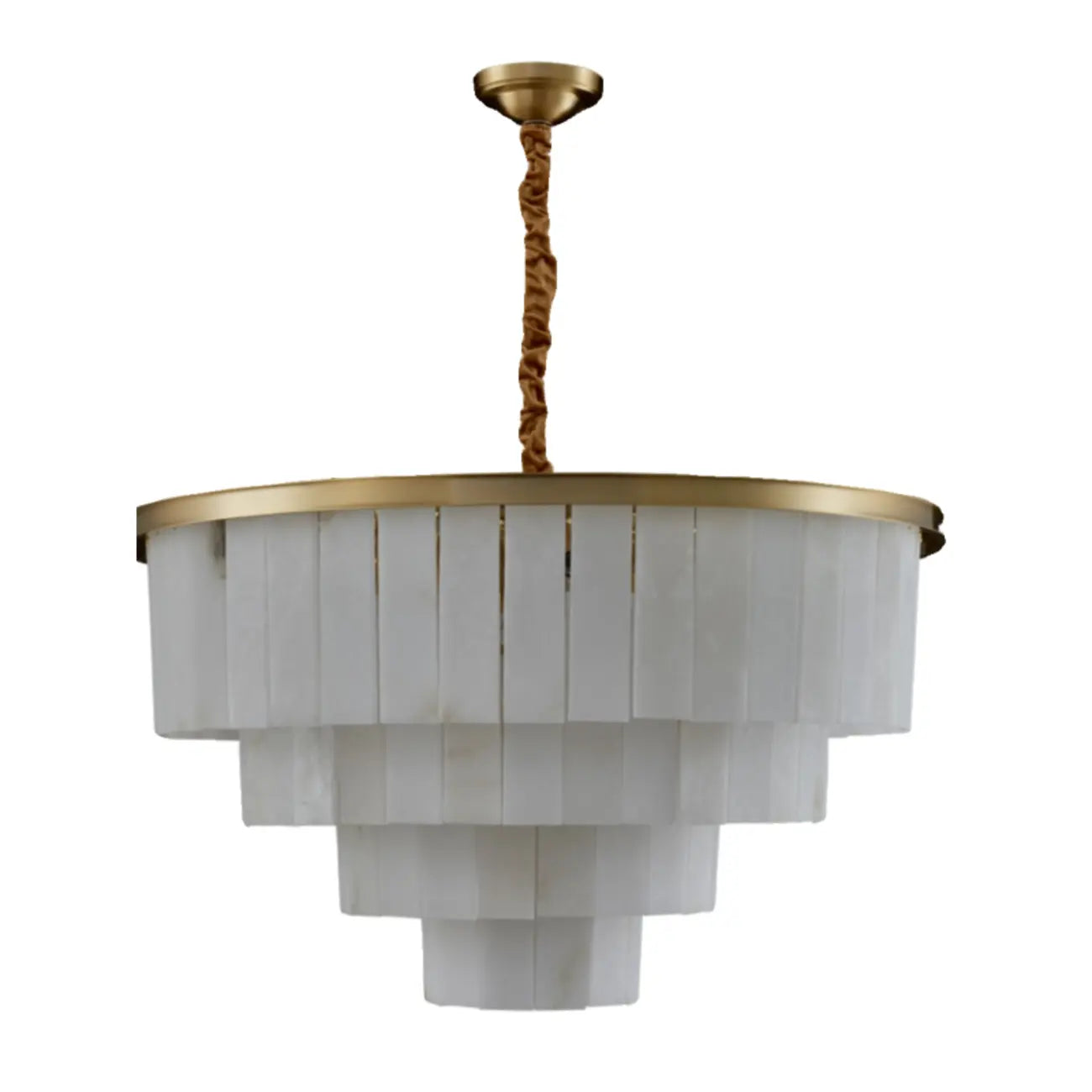 Lustre circulaire classique à plusieurs niveaux en albâtre doré