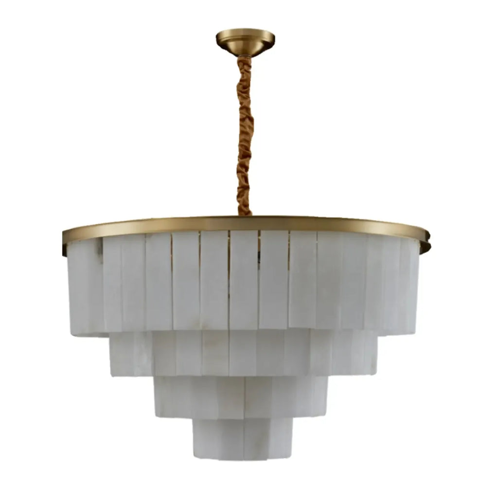 Lustre circulaire classique à plusieurs niveaux en albâtre doré