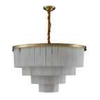 Lustre circulaire classique à plusieurs niveaux en albâtre doré