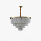 Lustre circulaire classique à plusieurs niveaux en albâtre doré