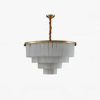 Lustre circulaire classique à plusieurs niveaux en albâtre doré