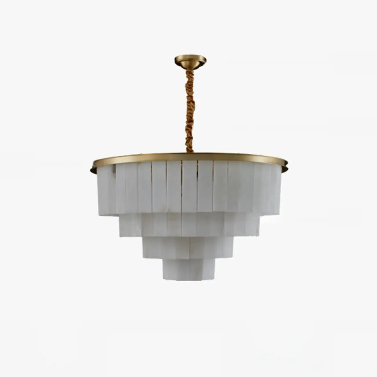 Lustre circulaire classique à plusieurs niveaux en albâtre doré
