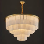 Lustre circulaire classique à plusieurs niveaux en albâtre doré
