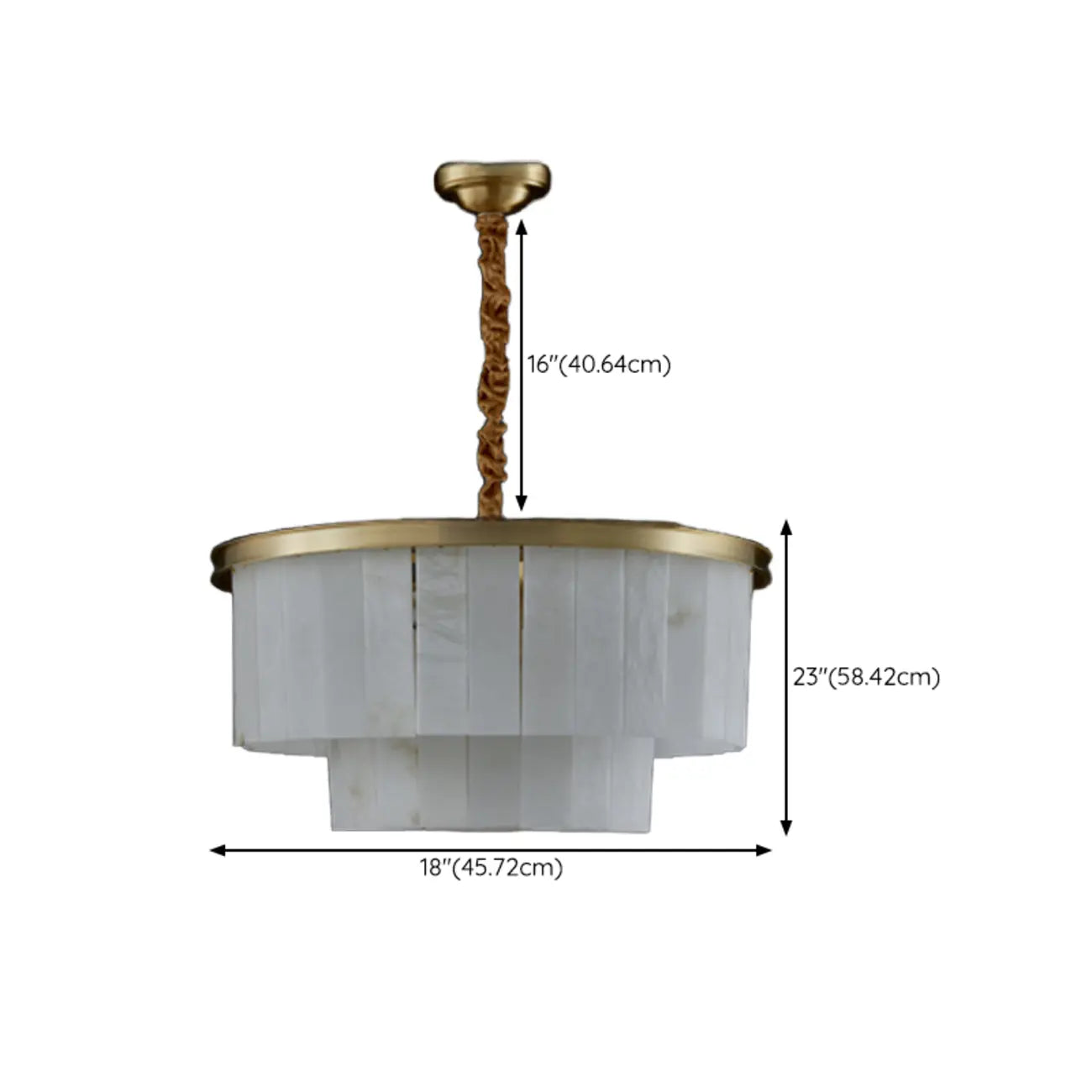 Lustre circulaire classique à plusieurs niveaux en albâtre doré