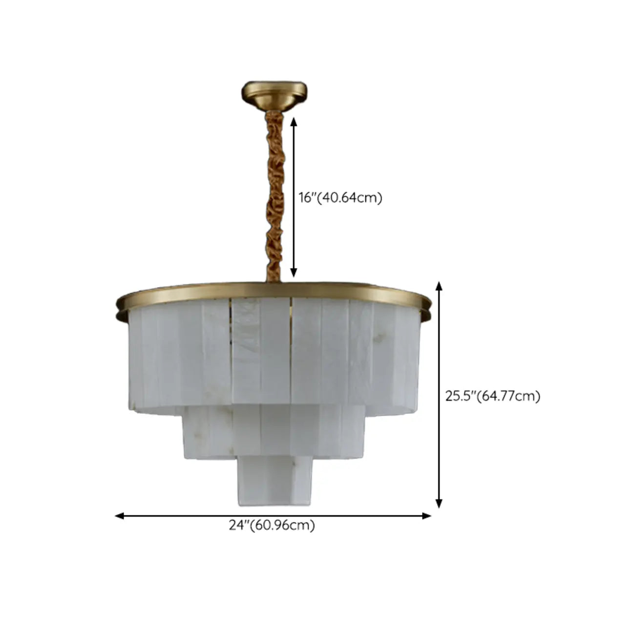 Lustre circulaire classique à plusieurs niveaux en albâtre doré