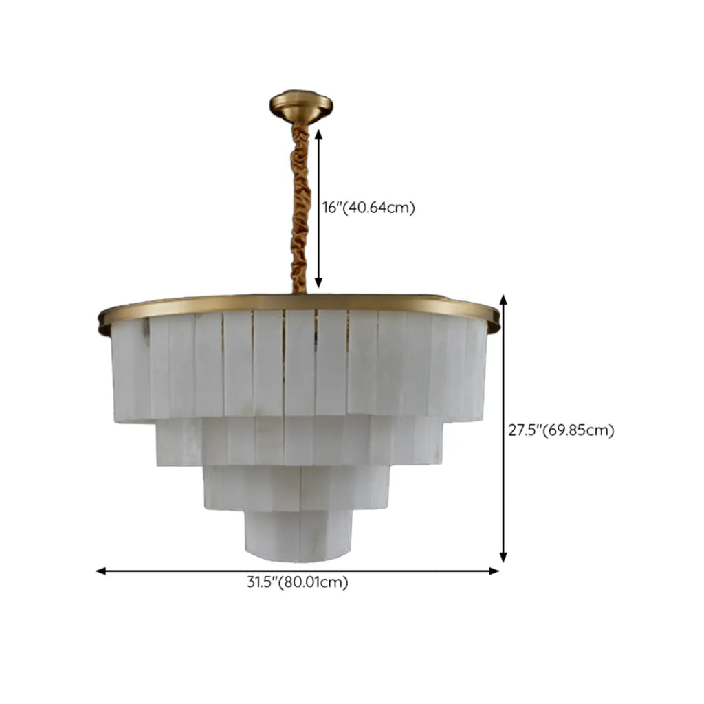 Lustre circulaire classique à plusieurs niveaux en albâtre doré