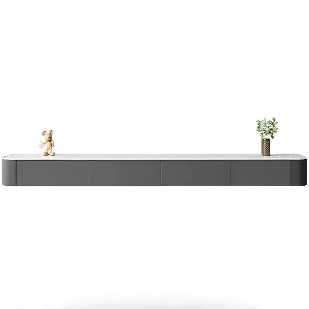 Mobile TV galleggiante lungo 87 in legno massello grigio con cassetti