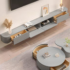 Mobile TV galleggiante lungo 87 in legno massello grigio con cassetti