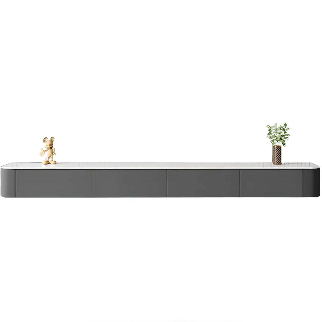 Mobile TV galleggiante lungo 87 in legno massello grigio con cassetti