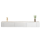 Mobile TV galleggiante lungo 87 in legno massello grigio con cassetti