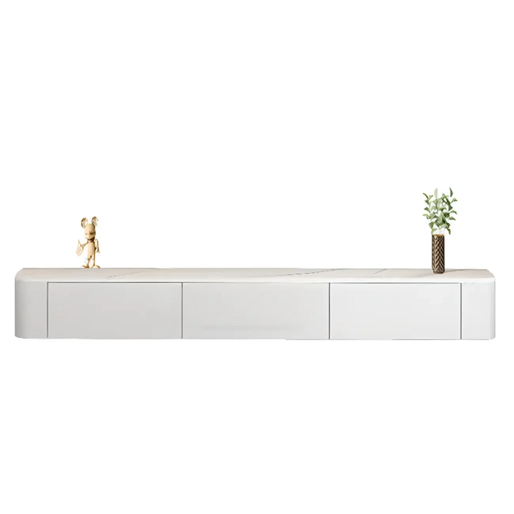 Mobile TV galleggiante lungo 87 in legno massello grigio con cassetti