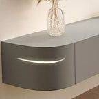 Mobile TV galleggiante lungo 87 in legno massello grigio con cassetti