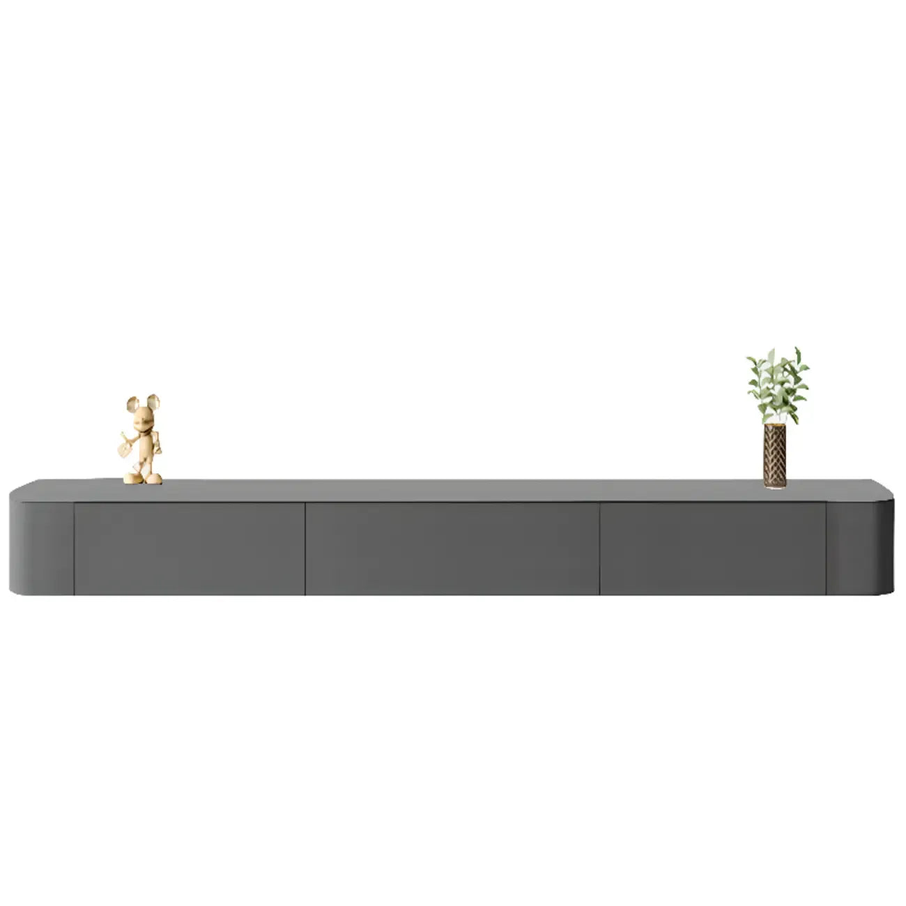 Mobile TV galleggiante lungo 87 in legno massello grigio con cassetti