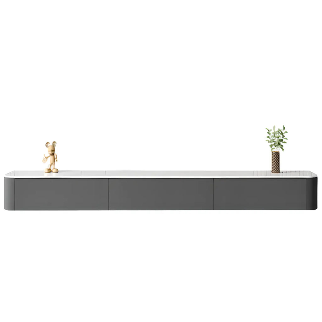 Mobile TV galleggiante lungo 87 in legno massello grigio con cassetti