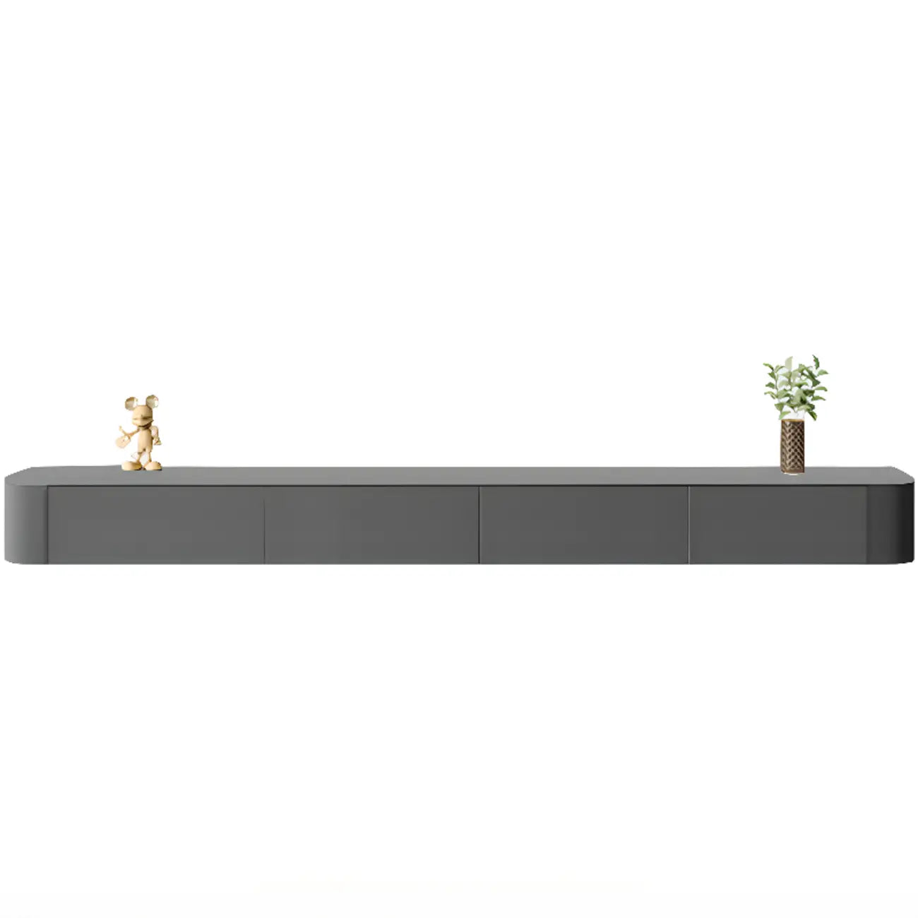 Mobile TV galleggiante lungo 87 in legno massello grigio con cassetti