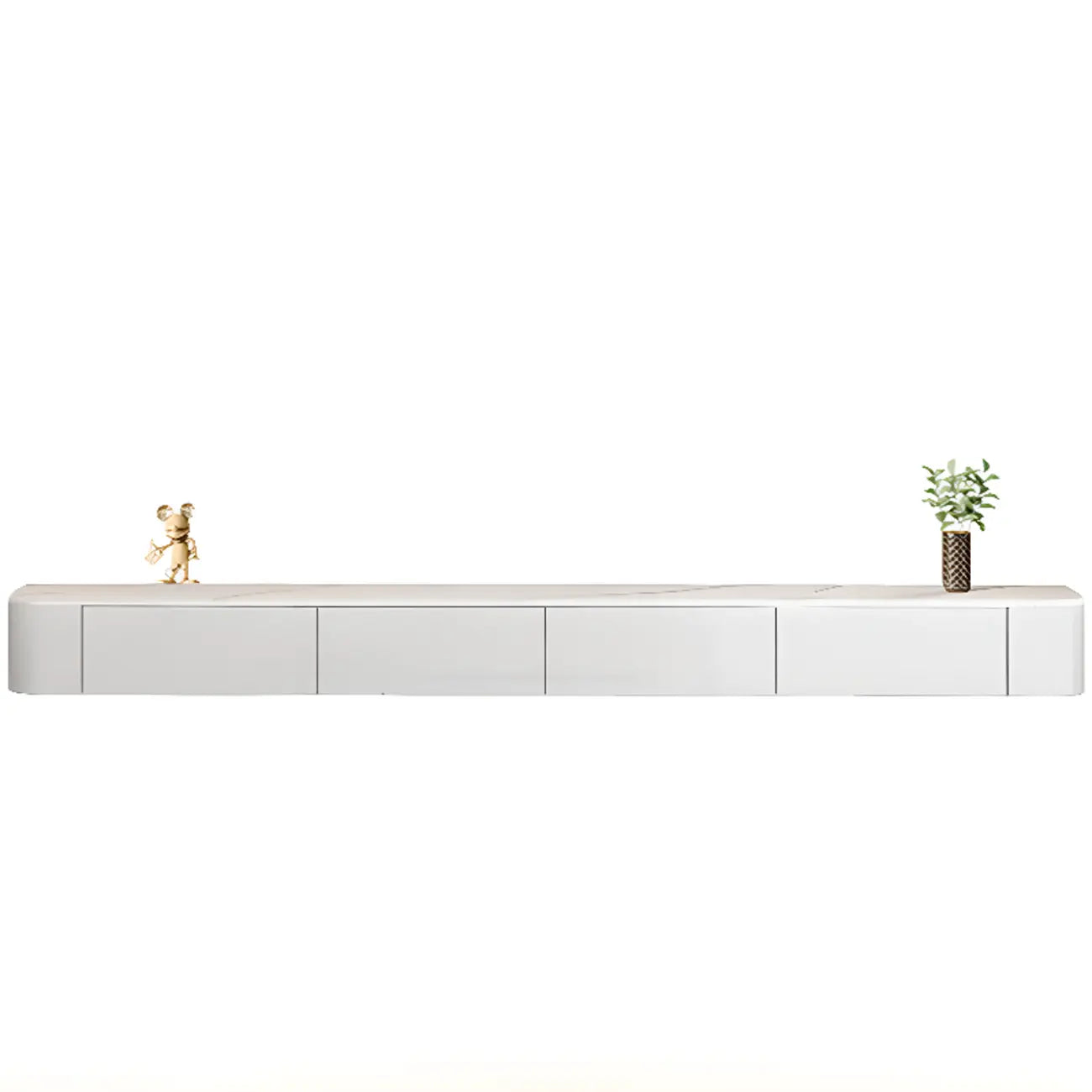 Mobile TV galleggiante lungo 87 in legno massello grigio con cassetti