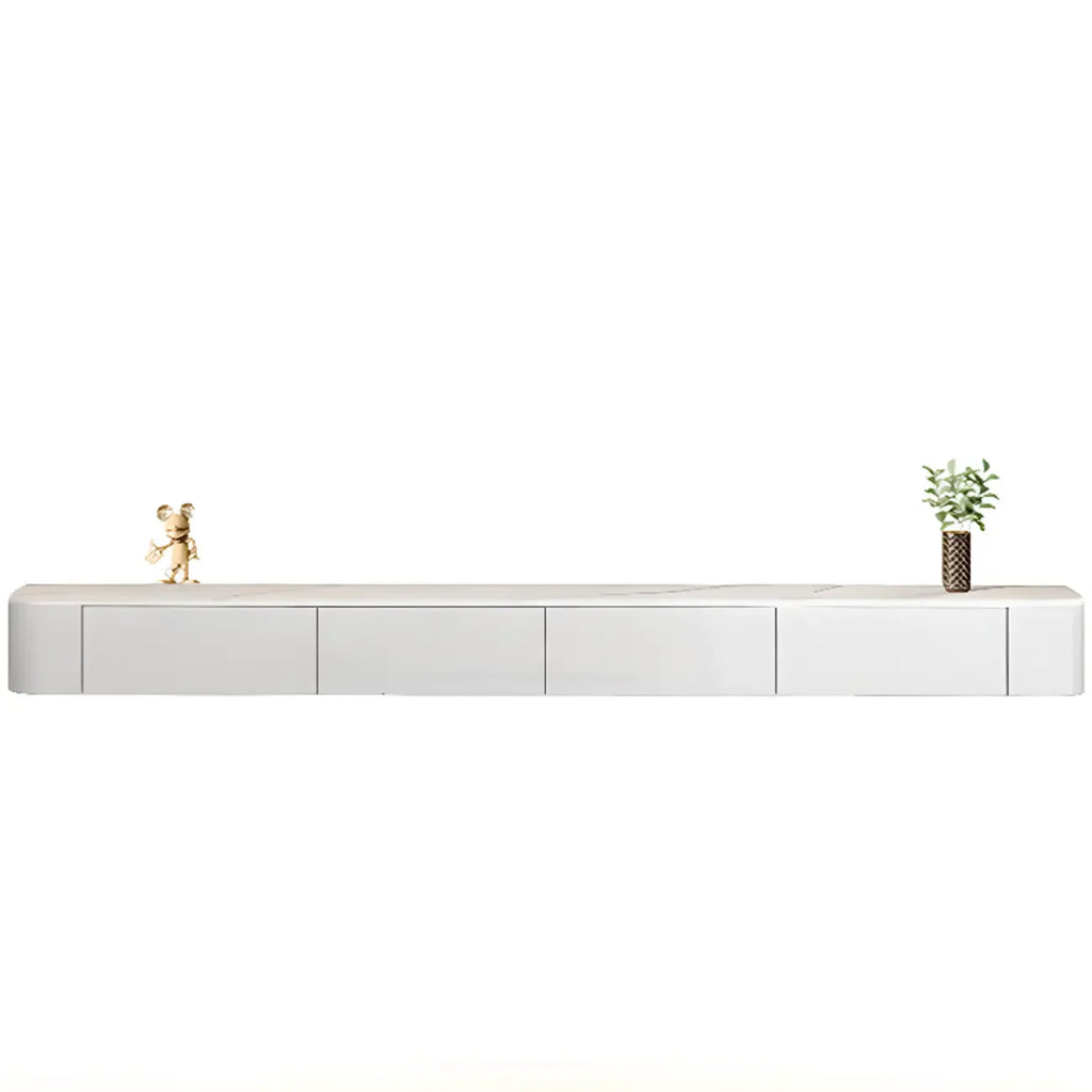 Mobile TV galleggiante lungo 87 in legno massello grigio con cassetti