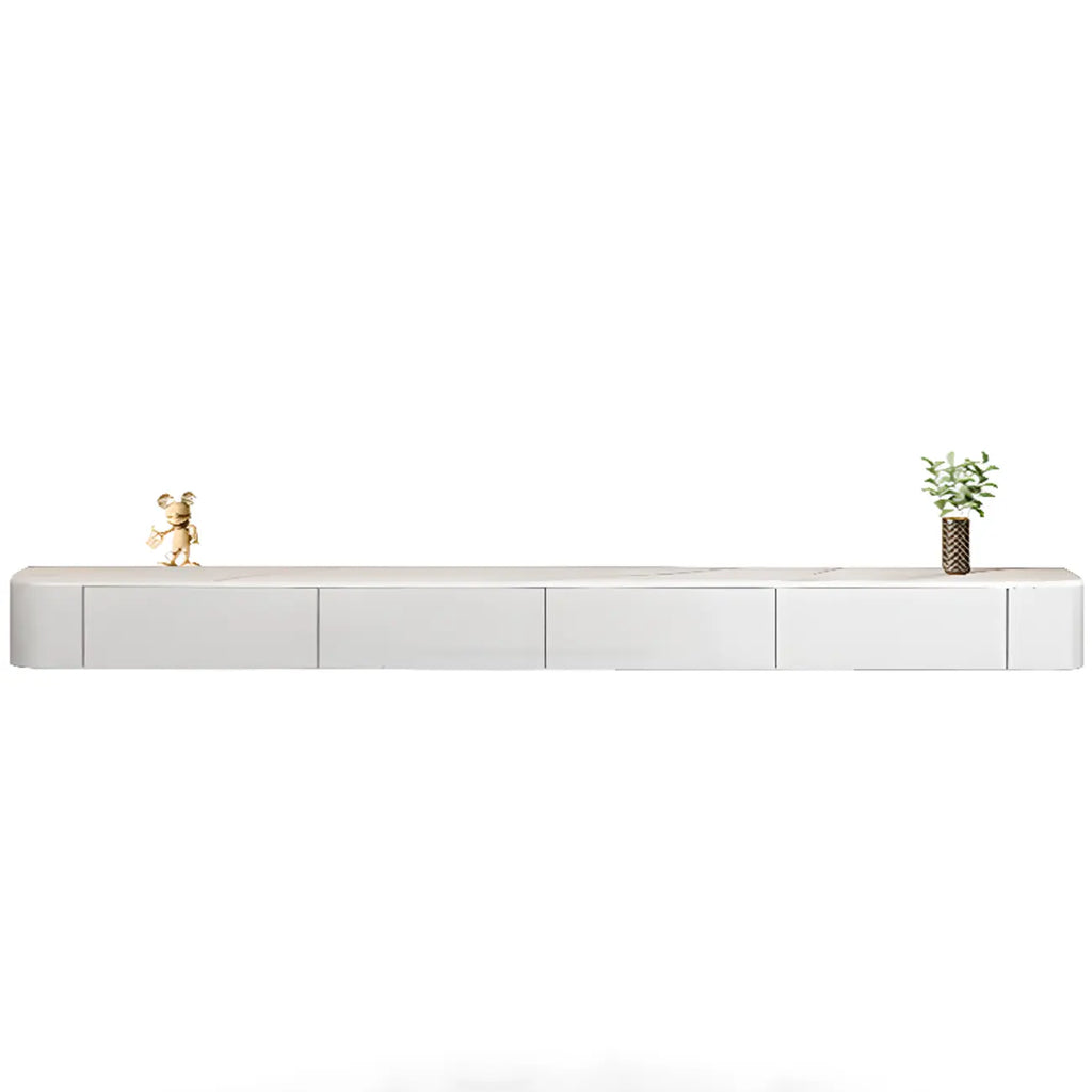 Mobile TV galleggiante lungo 87 in legno massello grigio con cassetti