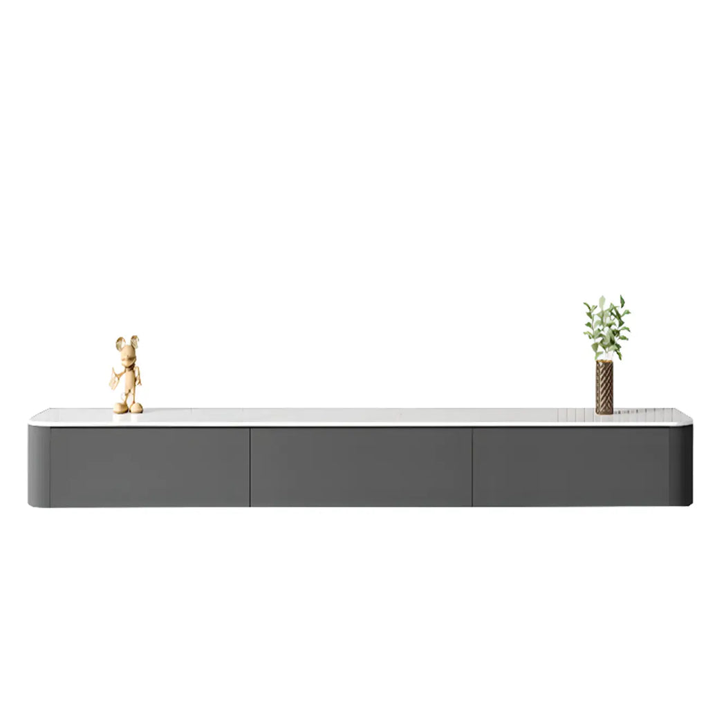 Mobile TV galleggiante lungo 87 in legno massello grigio con cassetti