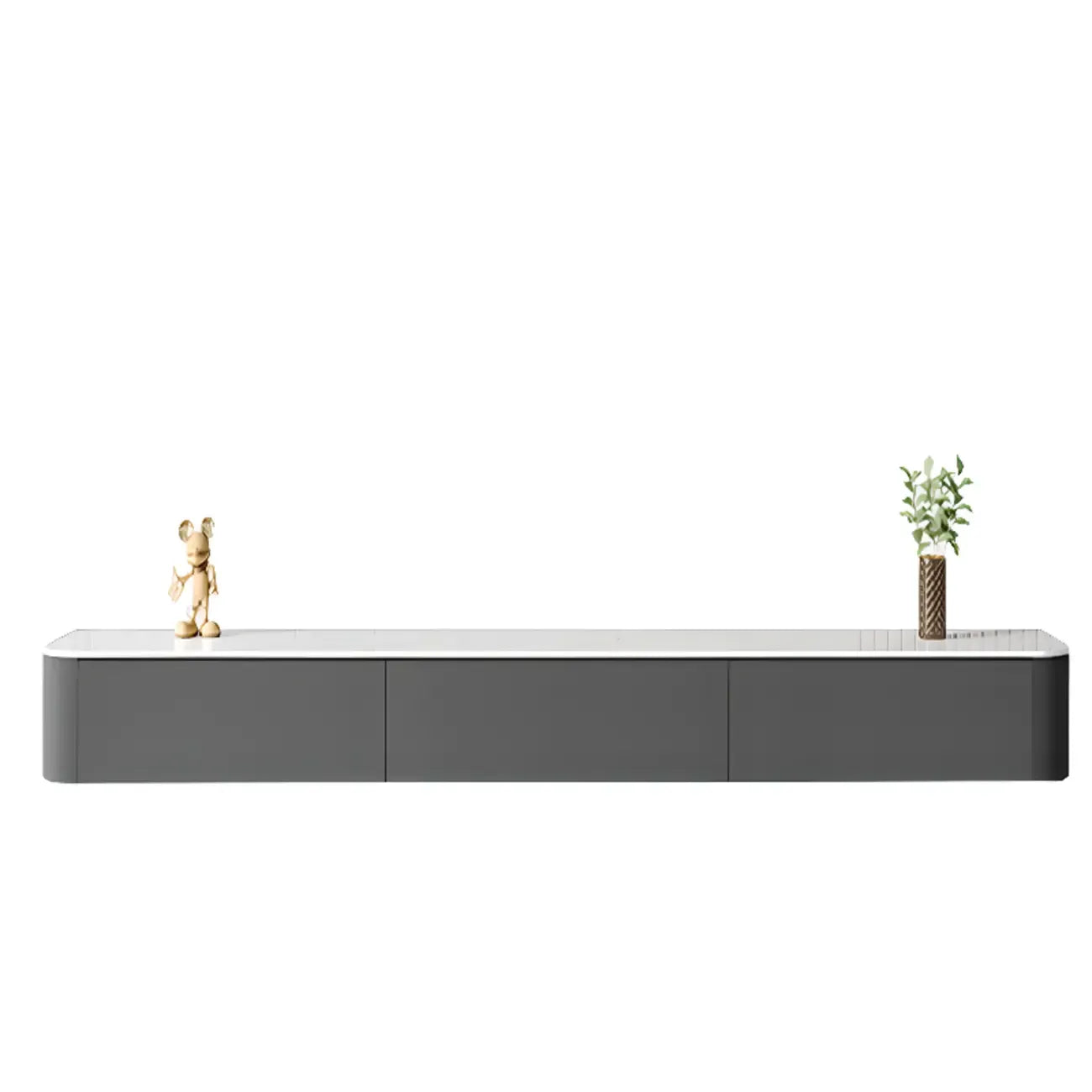 Mobile TV galleggiante lungo 87 in legno massello grigio con cassetti