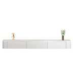 Mobile TV galleggiante lungo 87 in legno massello grigio con cassetti