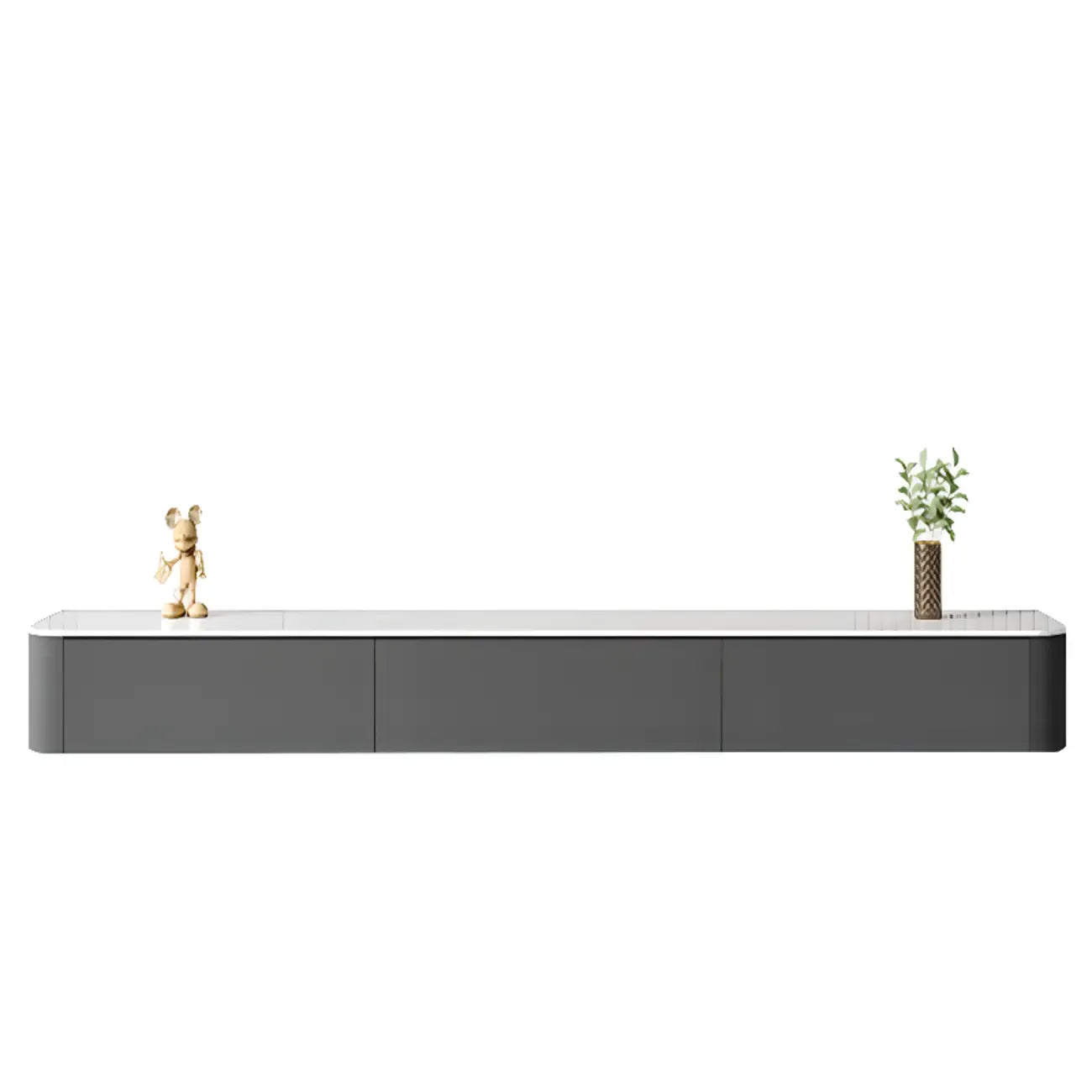 Mobile TV galleggiante lungo 87 in legno massello grigio con cassetti