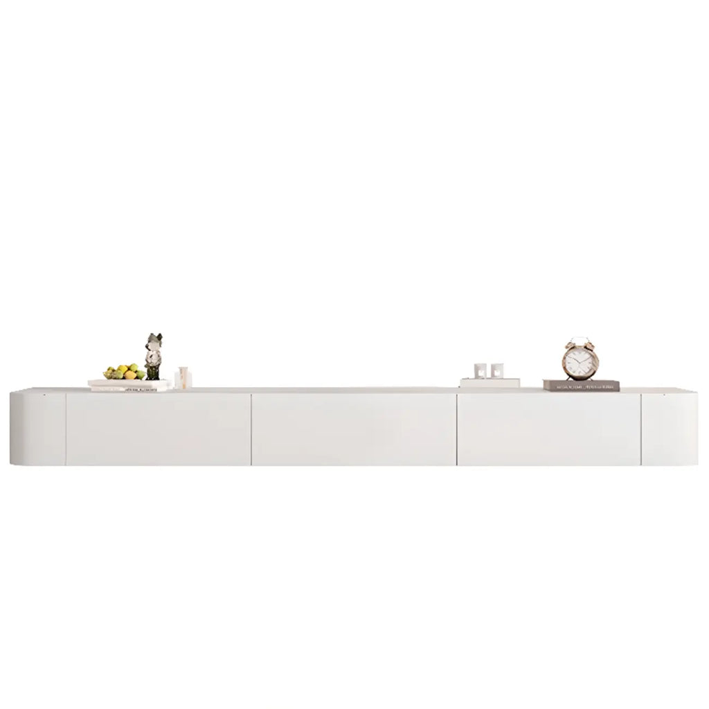 Mobile TV galleggiante lungo 87 in legno massello grigio con cassetti