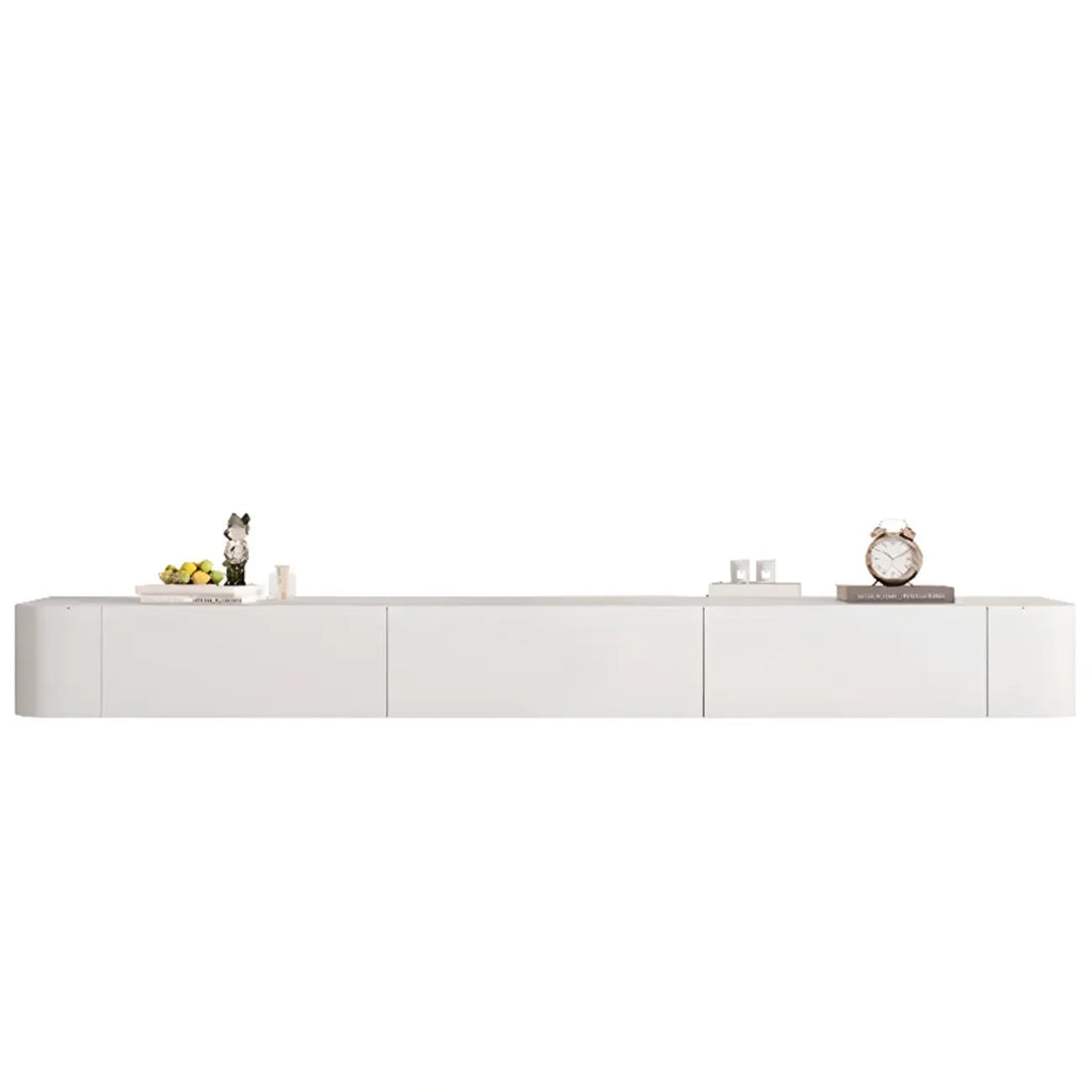 Mobile TV galleggiante lungo 87 in legno massello grigio con cassetti