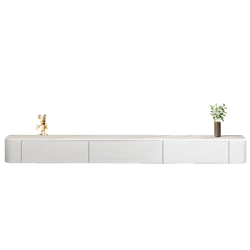 Mobile TV galleggiante lungo 87 in legno massello grigio con cassetti