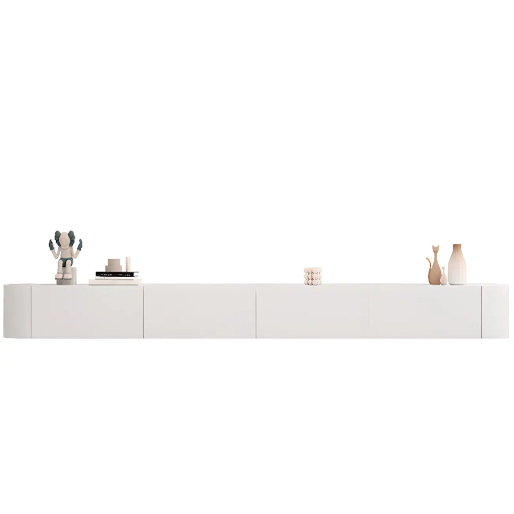 Mobile TV galleggiante lungo 87 in legno massello grigio con cassetti
