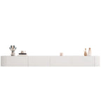 Mobile TV galleggiante lungo 87 in legno massello grigio con cassetti