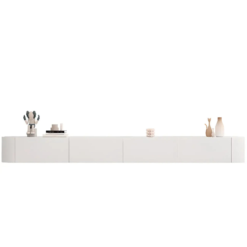 Mobile TV galleggiante lungo 87 in legno massello grigio con cassetti