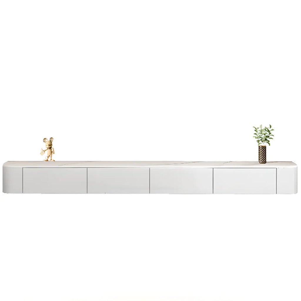 Mobile TV galleggiante lungo 87 in legno massello grigio con cassetti