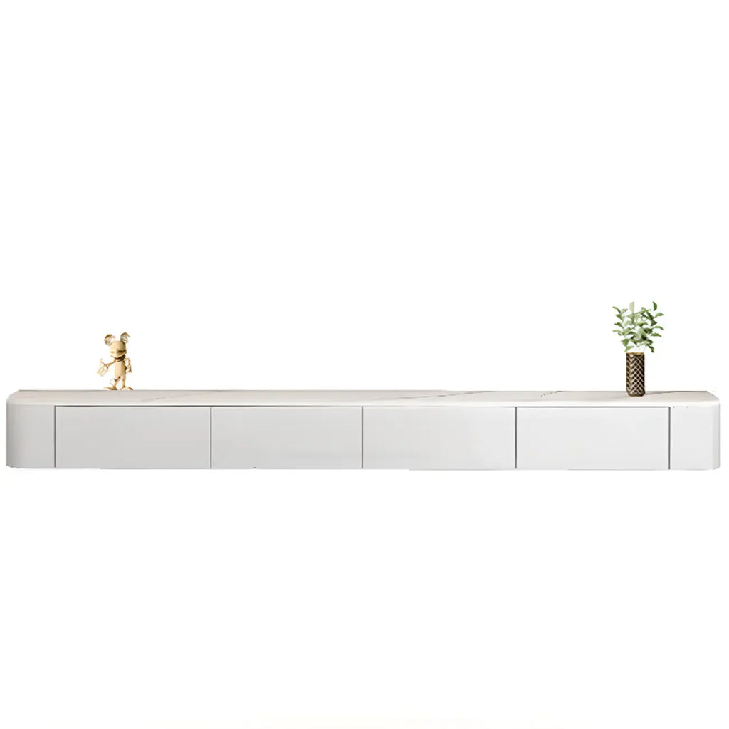 Mobile TV galleggiante lungo 87 in legno massello grigio con cassetti