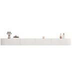 Mobile TV galleggiante lungo 87 in legno massello grigio con cassetti