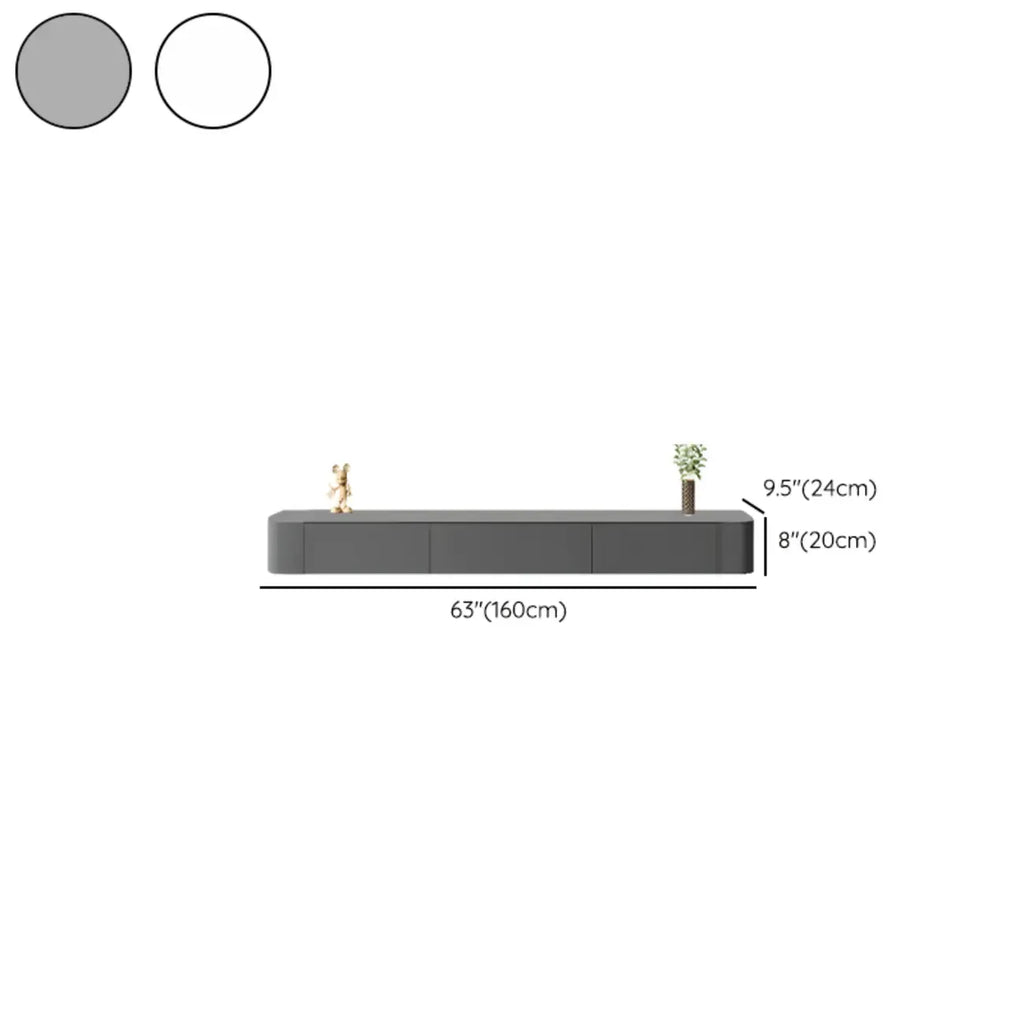 Mobile TV galleggiante lungo 87 in legno massello grigio con cassetti