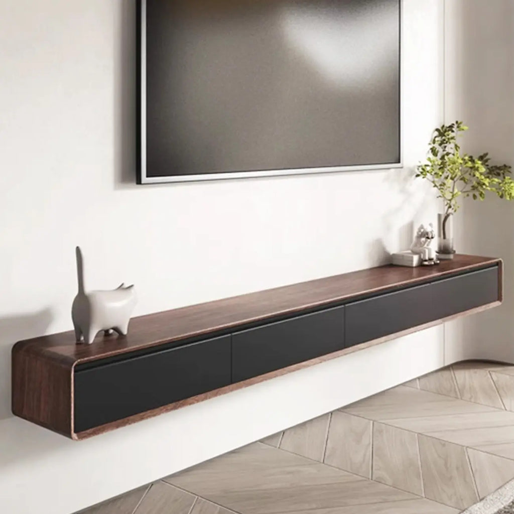 Meuble TV mural flottant avec tiroirs en bois noyer et noir