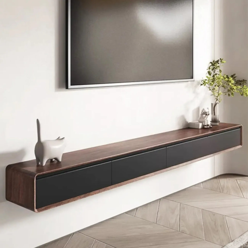 Meuble TV mural flottant avec tiroirs en bois noyer et noir