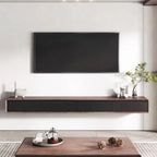 Meuble TV mural flottant avec tiroirs en bois noyer et noir