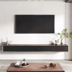 Meuble TV mural flottant avec tiroirs en bois noyer et noir