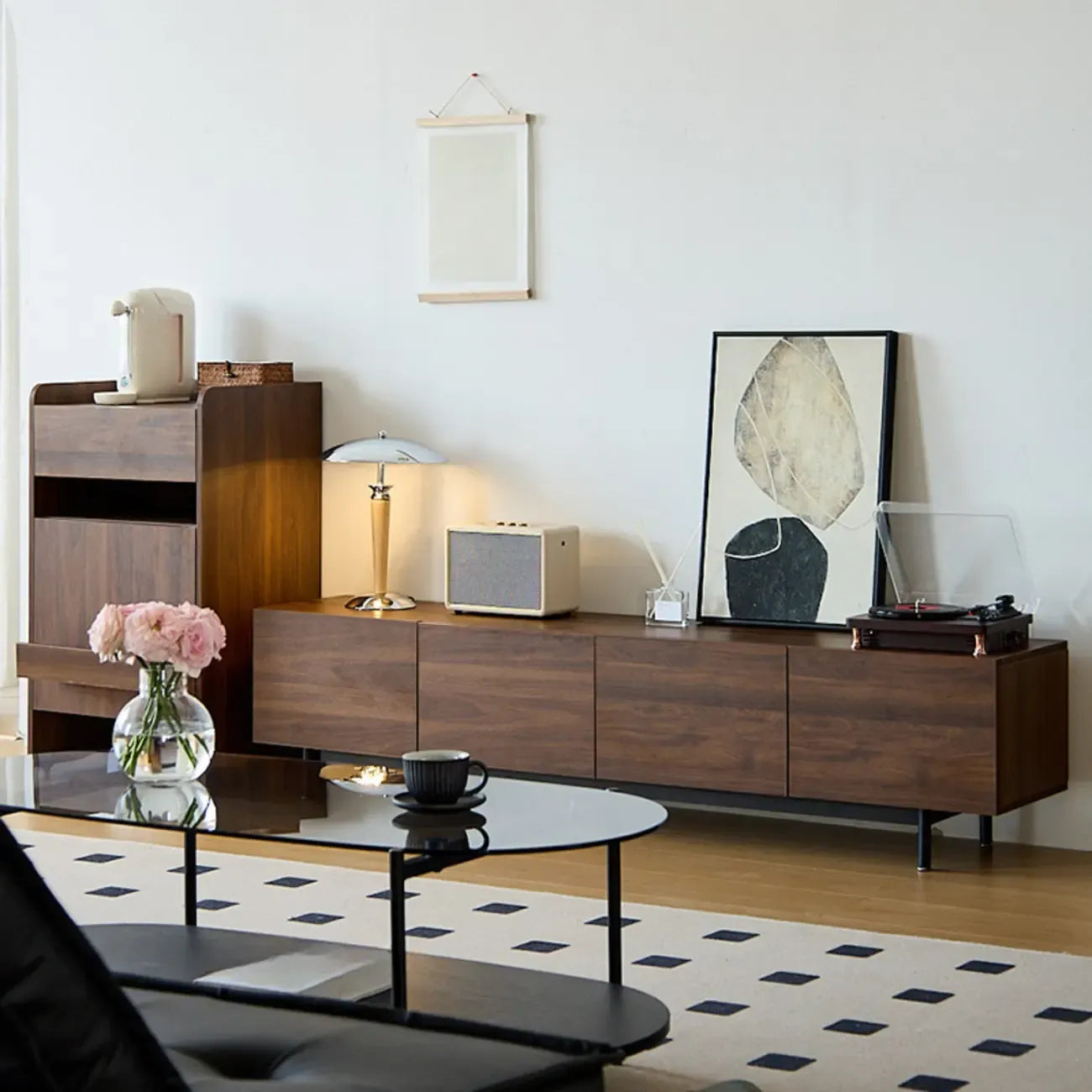 Meuble TV en bois de style moderne du milieu du siècle avec rangement