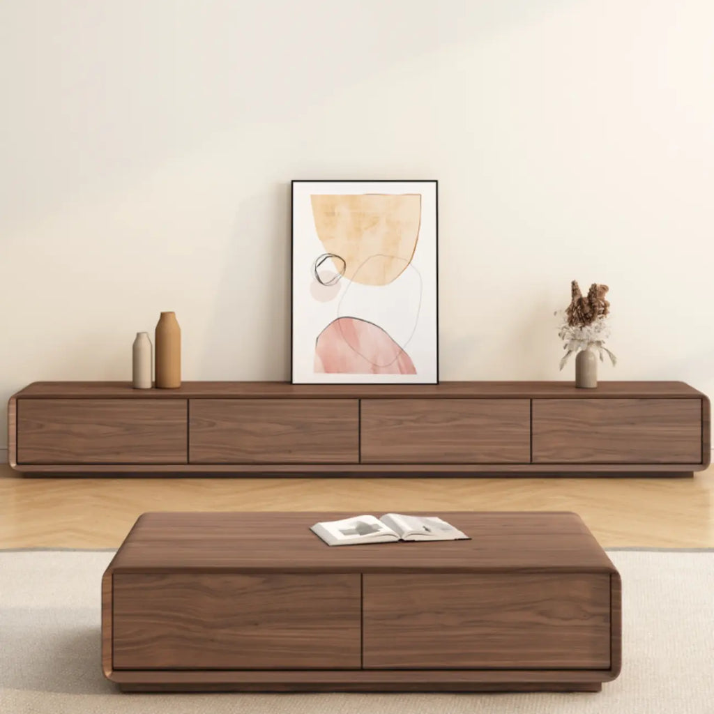 Meuble TV en bois brun style milieu du siècle avec système de gestion des câbles (71 cm)